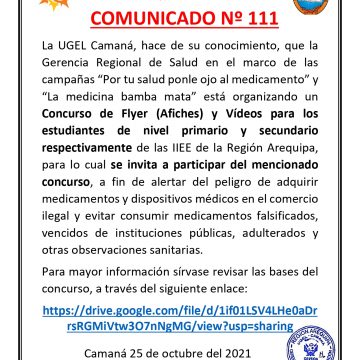 COMUNICADO Nº 111: CONCURSO DE FLYER (AFICHES) Y VIDEOS PARA LOS ESTUDIANTES DE NIVEL PRIMARIO Y SECUNDARIO