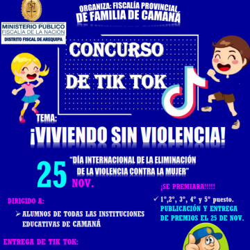 Concurso de Tik Tok «Viviendo sin Violencia» dirigido a estudiantes de todas las Instituciones Educativas – Organiza la Fiscalia de Familia Provincial de Camaná