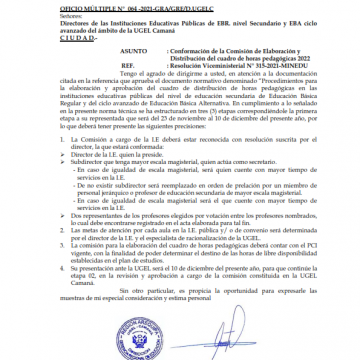 OFICIO MULTIPLE Nº 064: Conformación de la Comisión de Elaboración y Distribución del cuadro de horas pedagógicas 2022
