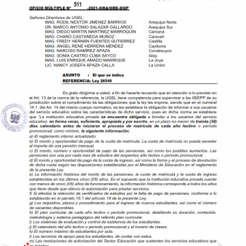 OFICIO MULTIPLE Nº 511: CUMPLIMIENTO DE OBLIGACIONES DE ACUERDO A LEY PARA LAS INSTITUCIONES EDUCATIVAS PARTICULARES