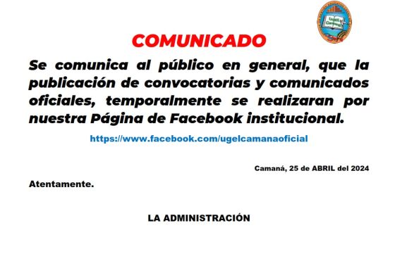 COMUNICADO: La publicación de convocatorias y comunicados oficiales, temporalmente se realizaran por nuestra Página de Facebook institucional.